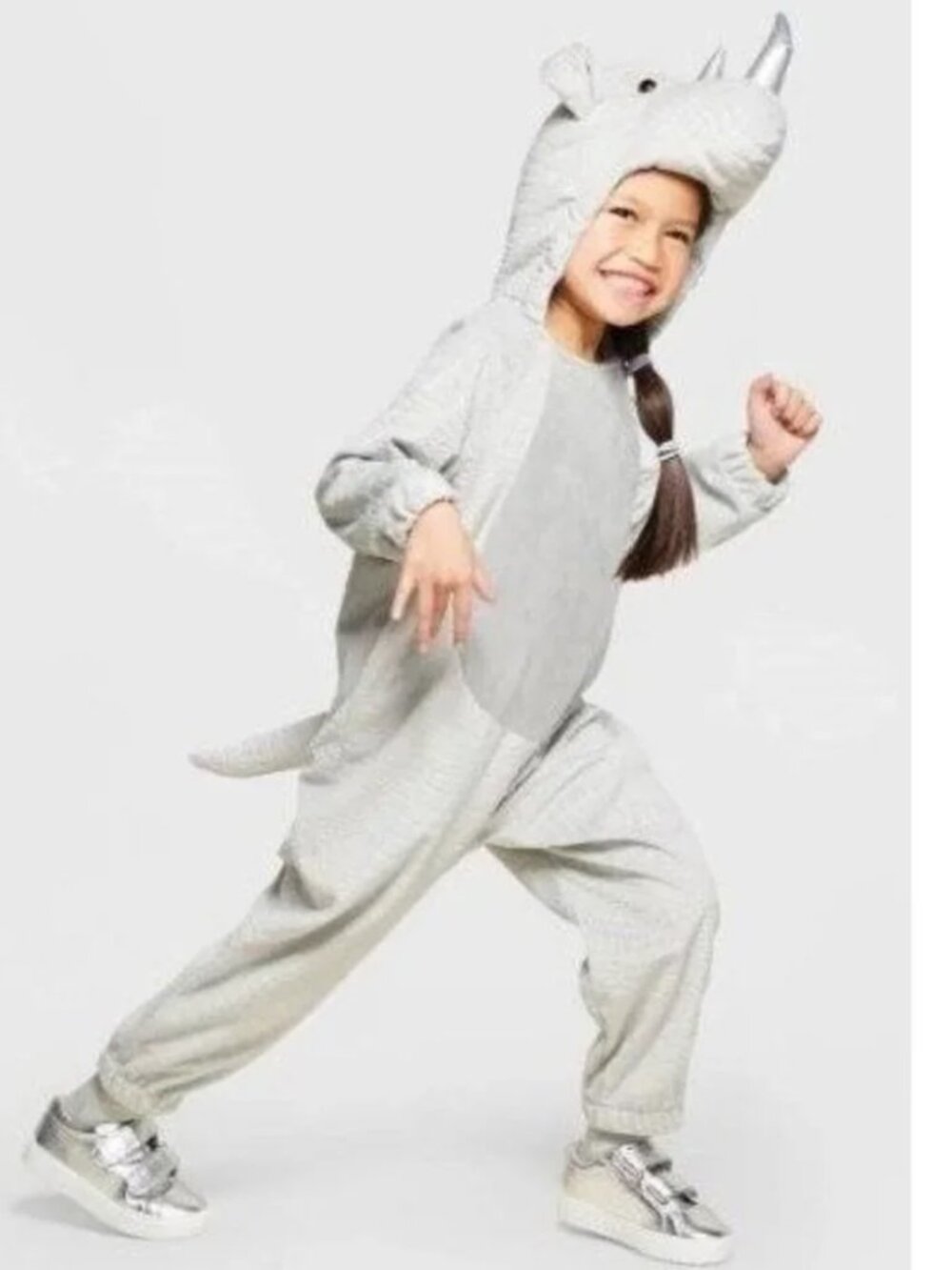 Rhinoceros Halloween Costume 18/24 mths 1 Pc Gray Plush Hooded Jumpsuit Toddler